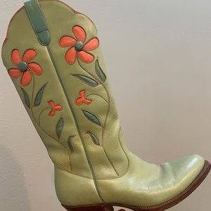 Vintage Mint Green Coral Flowers Cowboy Boots